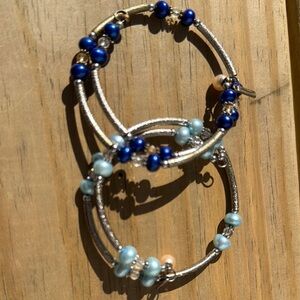 Elegant Silver Hoop Earrings with Blue Beads